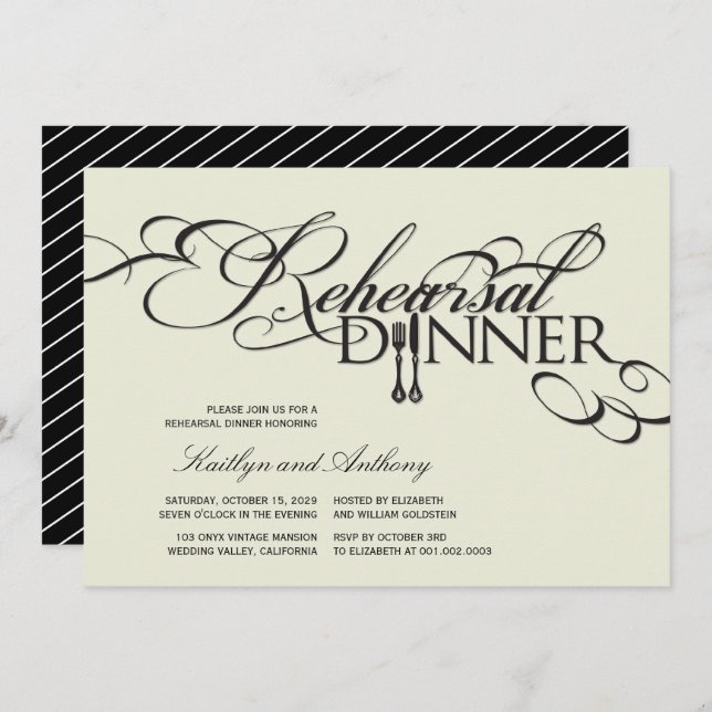 Rehearsal Dinner Classic Scrolls Wedding Invite (Front/Back)
