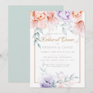 Rehearsal Dinner   Coral / Lilac Aquarelle Peonies Invitation
