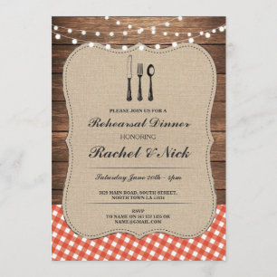 Rehearsal Dinner Cutlery Red Check Rustic Invite
