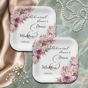 Rehearsal Dinner Dusty Pink Boho Floral Wedding Paper Plate