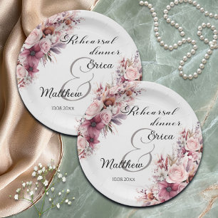 Rehearsal Dinner Dusty Pink Boho Floral Wedding Paper Plate