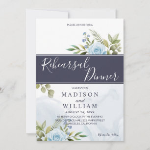 Rehearsal Dinner Elegant Blue Roses Rehearsal Invitation