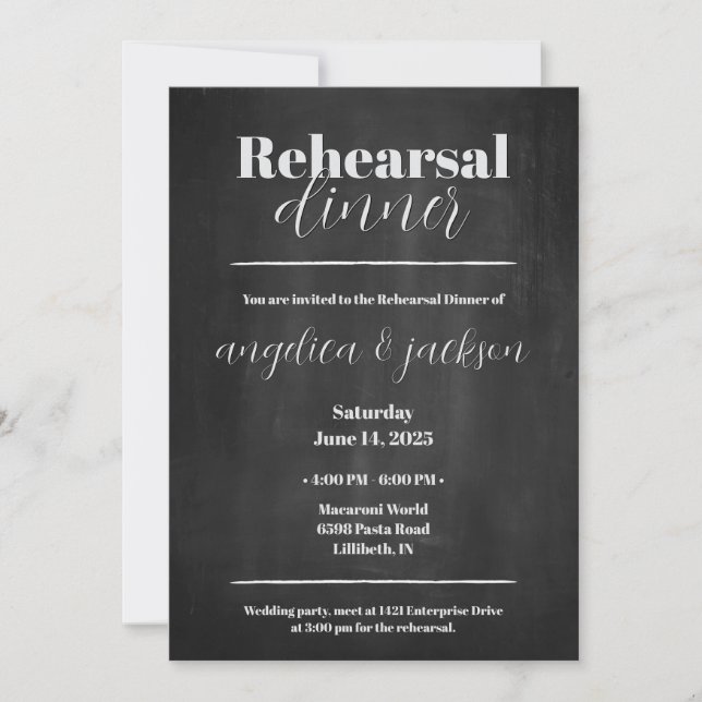 Rehearsal Dinner Elegant Chalkboard Design Invitation (Front)