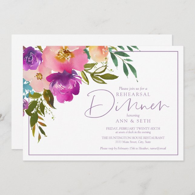 Rehearsal Dinner Engagement Floral Invitation (Front/Back)