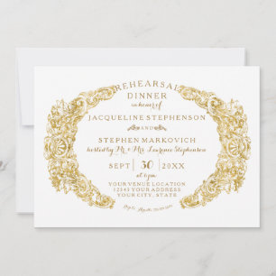 Rehearsal Dinner Engraved Floral Acanthus Glitter Invitation