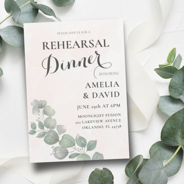Rehearsal Dinner Eucalyptus Green & Orange  Invitation (Creator Uploaded)
