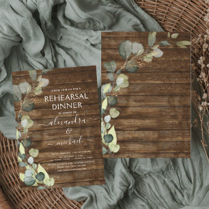 Rehearsal Dinner Eucalyptus Greenery Rustic Wood Invitation