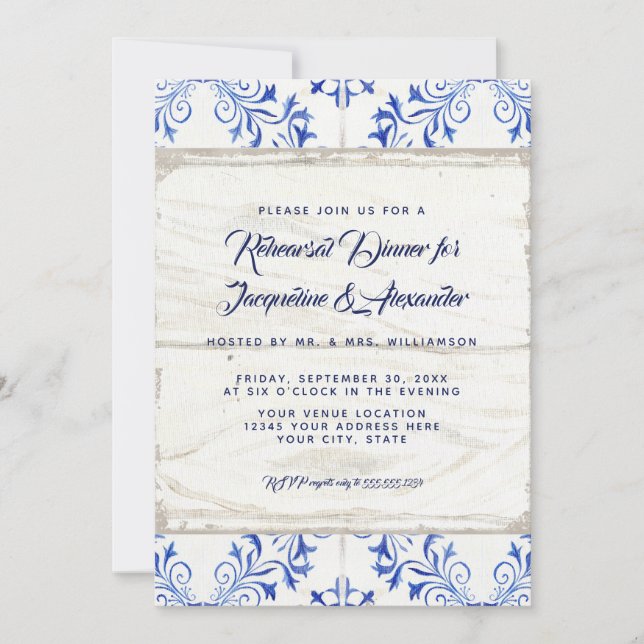 Rehearsal Dinner Farm Navy Country Chic Rustic Invitation (Front)