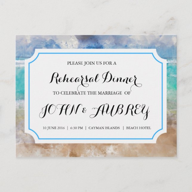 Rehearsal Dinner for Beach or Tropical Wedding Invitation Postcard (Front)