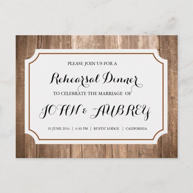 Rehearsal Dinner for Rustic Country Wedding Postcard (Front)