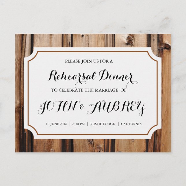 Rehearsal Dinner for Rustic Country Wedding Postcard (Front)