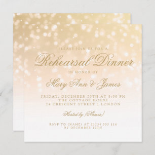 Rehearsal Dinner Gold Bokeh Sparkle Lights Invitation
