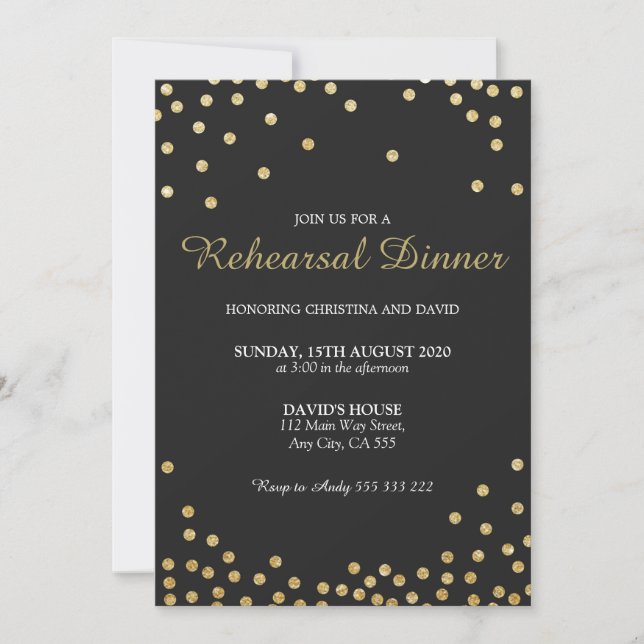 Rehearsal Dinner Gold Glitter Confetti Elegant Invitation (Front)