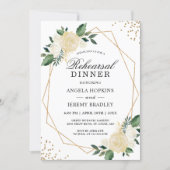 Rehearsal Dinner Gold Glitters Greenery Floral Invitation (Front)