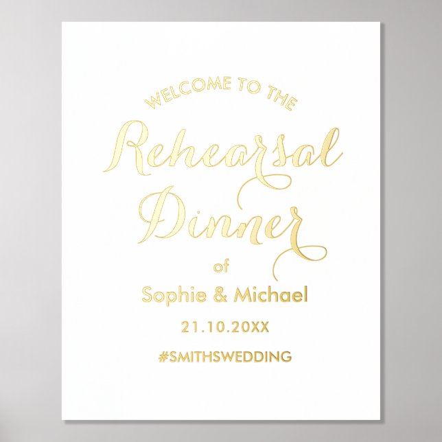 Rehearsal Dinner Gold White Welcome Foil Prints (Front)