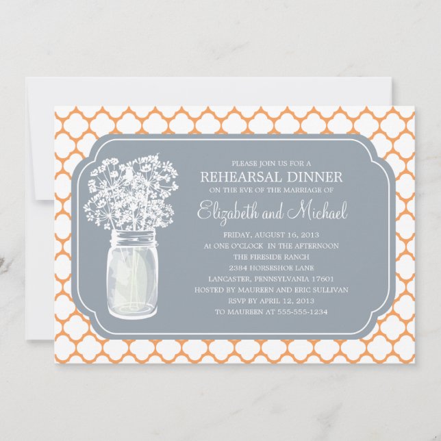 Rehearsal Dinner Honeycomb Mason Jar Wildflowers Invitation (Front)