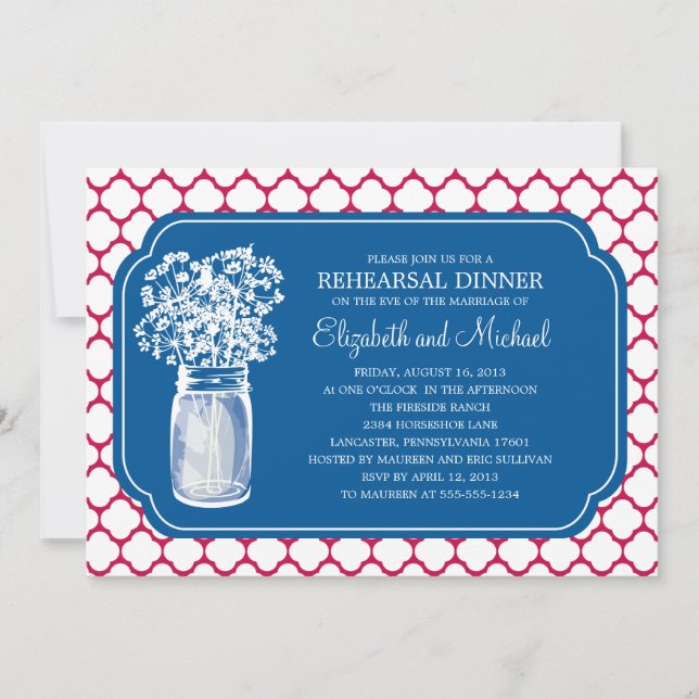 Rehearsal Dinner Honeycomb Mason Jar Wildflowers Invitation (Front)