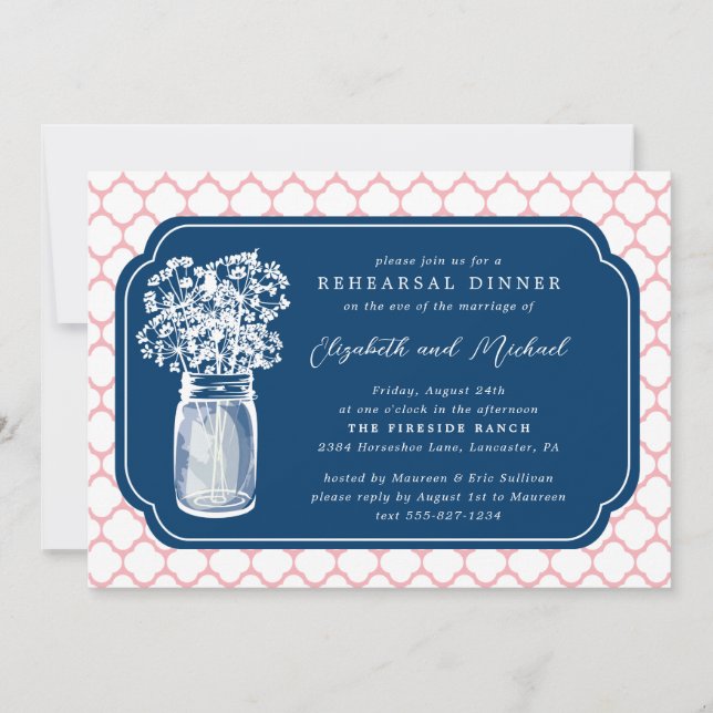 Rehearsal Dinner Honeycomb Mason Jar Wildflowers Invitation (Front)