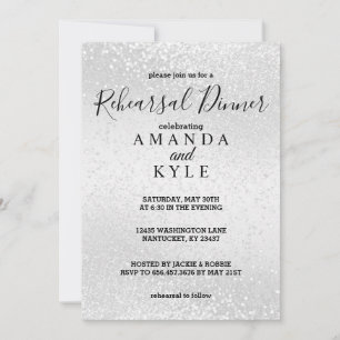 Rehearsal Dinner in a White Glitter Invitation