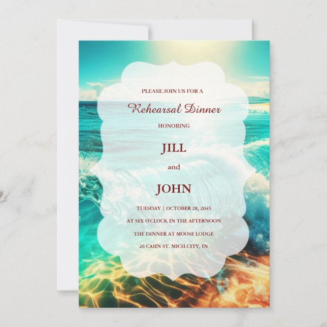  Rehearsal Dinner Invitation Beach Ocean Wedding (Front)