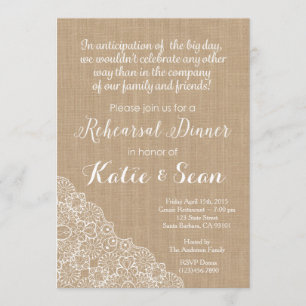 Rehearsal Dinner Invitation- Burlap and Lace Invitation