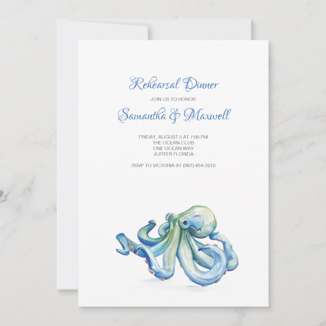 Rehearsal Dinner Invitation Coastal Octopus (Front)