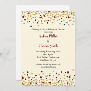 Rehearsal Dinner Invitation Confetti Gold Blue Red