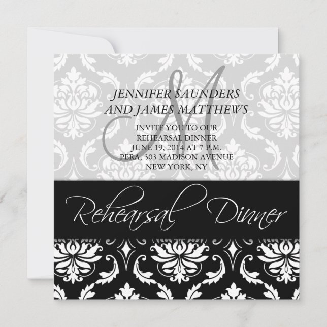 Rehearsal Dinner Invitation Damask Monogram (Front)