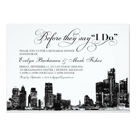 Rehearsal Dinner Invitation | Detroit Skyline