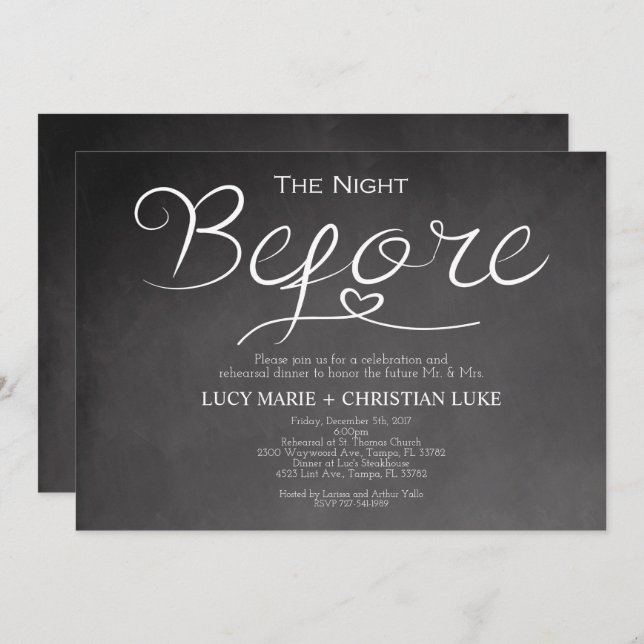 Rehearsal Dinner Invitation, Rehearsal, Chalkboard Invitation (Front/Back)