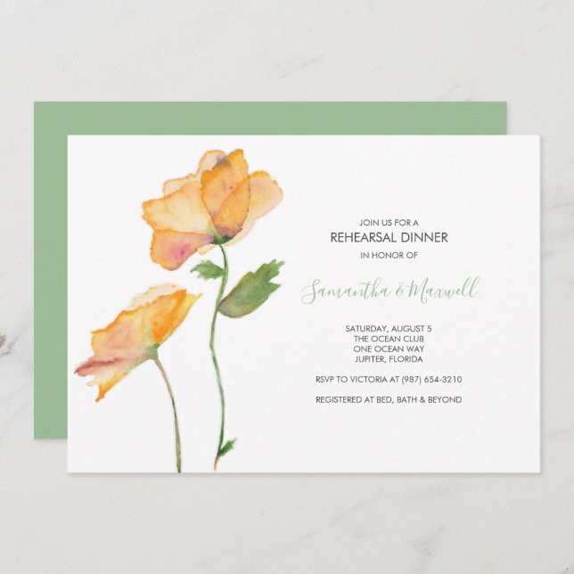 REHEARSAL DINNER Invitation, Watercolor Flowers Invitation (Front/Back)