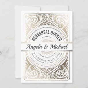 Rehearsal Dinner Invitations White & Gold Foil