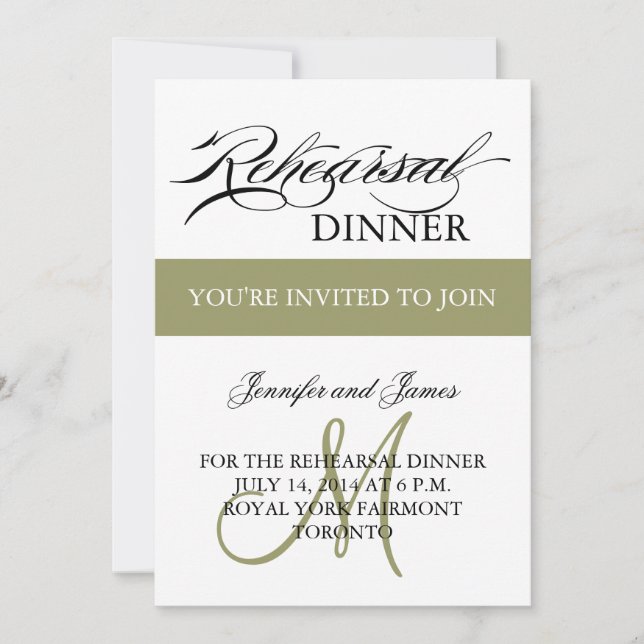 Rehearsal Dinner Invitations White Sage Monogram (Front)