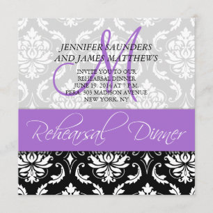 Rehearsal Dinner Invite Damask Monogram Lavender
