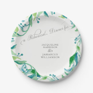Rehearsal Dinner Laurel Leaf Olive Watercolor Paper Plate