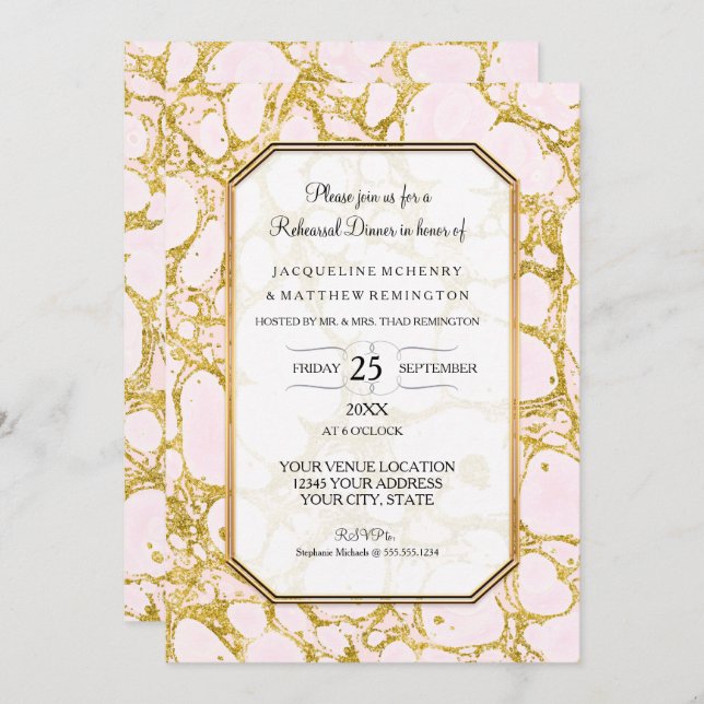 Rehearsal Dinner Marbled Marble Paper Rose Gold Invitation (Front/Back)