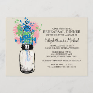 Rehearsal Dinner Mason Jar Wildflowers Invitation