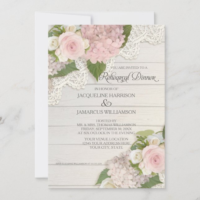 Rehearsal Dinner Modern Rustic Country Floral Rose Invitation (Front)