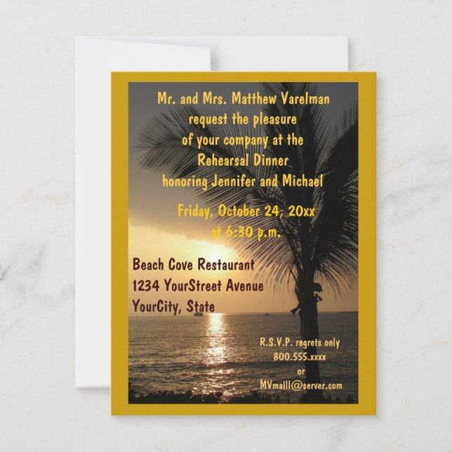 Rehearsal Dinner  Ocean View Palm Trees Invitation (Front)