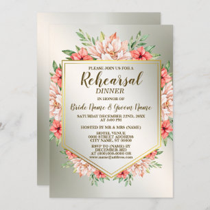 Rehearsal Dinner Party Peach Orange Floral Golden Invitation