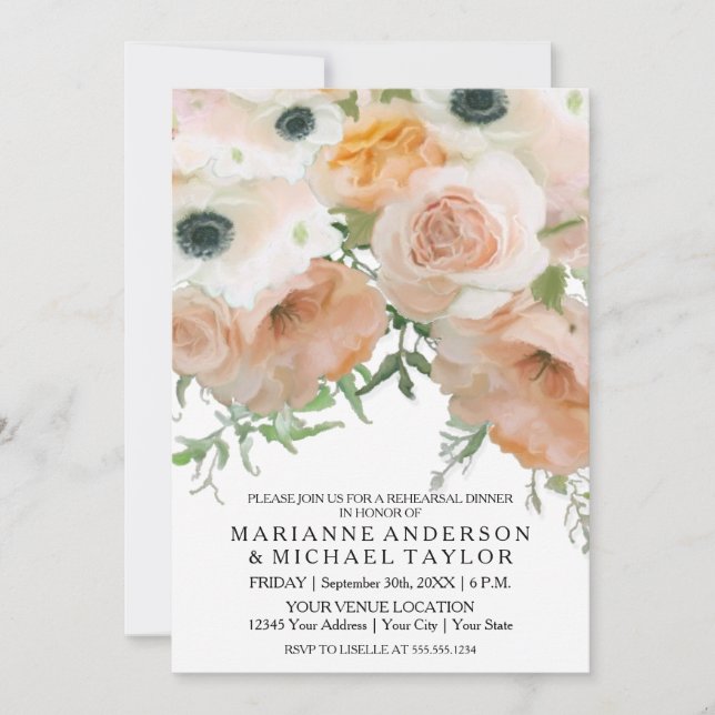 Rehearsal Dinner Pastel Petals English Rose Flower Invitation (Front)