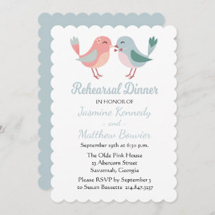 Rehearsal Dinner Pink & Blue Lovebirds Wedding Invitation