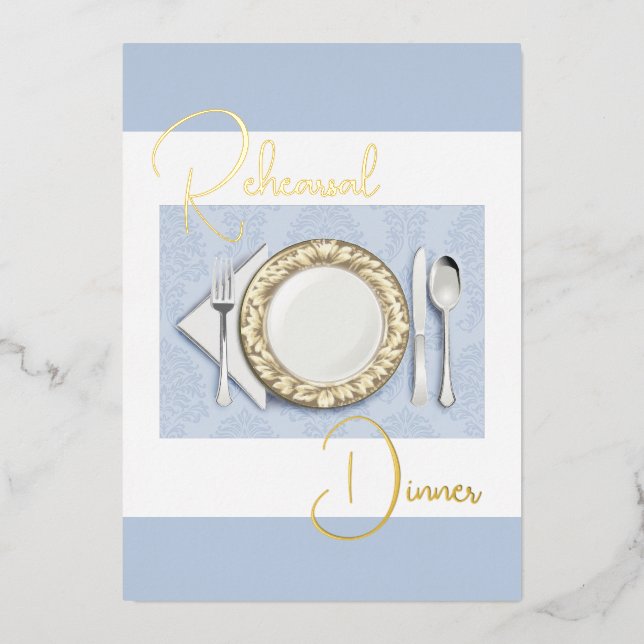Rehearsal Dinner Place Setting Foil Dusty Blue (Front)