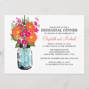 Rehearsal Dinner Rustic Mason Jar Gerber Daisies Invitation