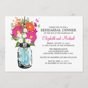 Rehearsal Dinner Rustic Mason Jar Gerber Daisies Invitation