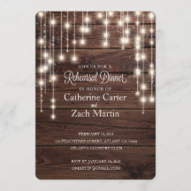 Rehearsal Dinner Rustic Wood Bistro Light Invite