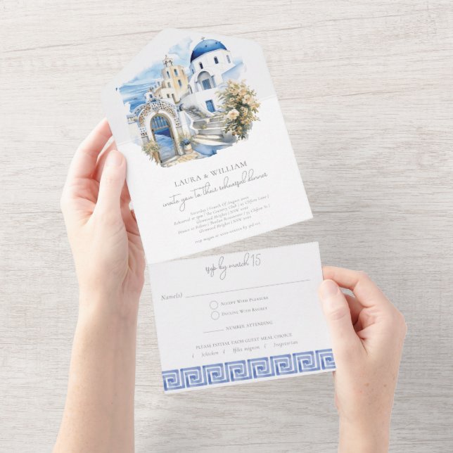Rehearsal Dinner Santorini Greece with Rsvp All In One Invitation (Tearaway)