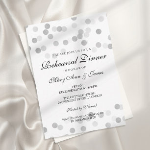 Rehearsal Dinner Silver Foil Glitter Lights Invitation