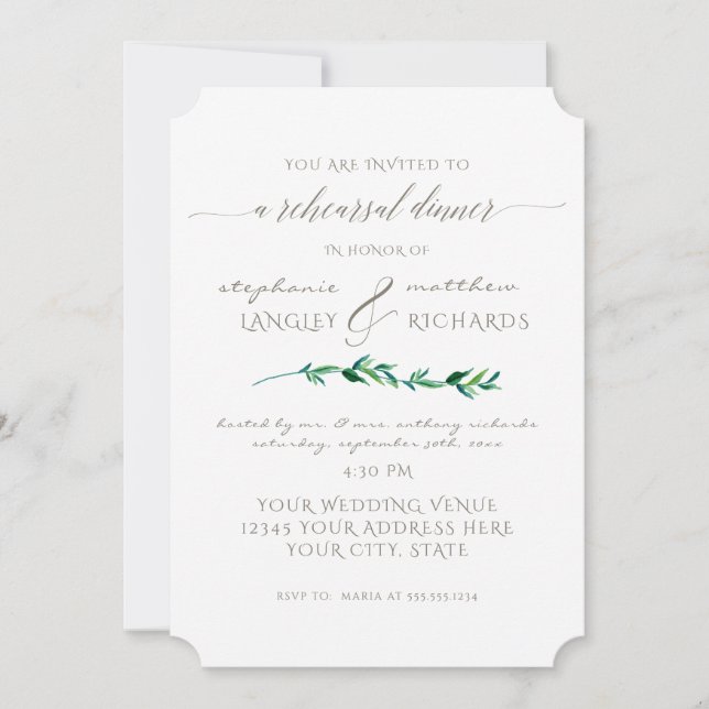 Rehearsal Dinner Simple Minimalist Modern Leaf Art Invitation (Front)
