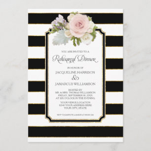Rehearsal Dinner Striped Modern Floral faux Gold Invitation